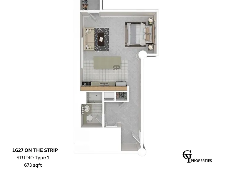 Explore the smart and stylish layout of 1627 On The Strip, Studio Type 1 - 673 sqft of contemporary living. Explore the smart and stylish layout of 1627 On The Strip, Studio Type 1 - 673 sqft of contemporary living.