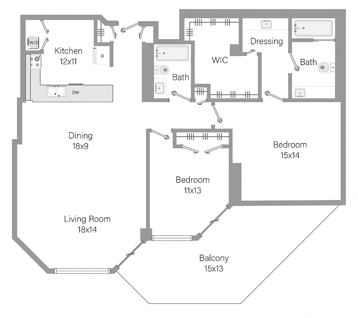 Floor plan B2 - 2BR 2BA (1398 SF)