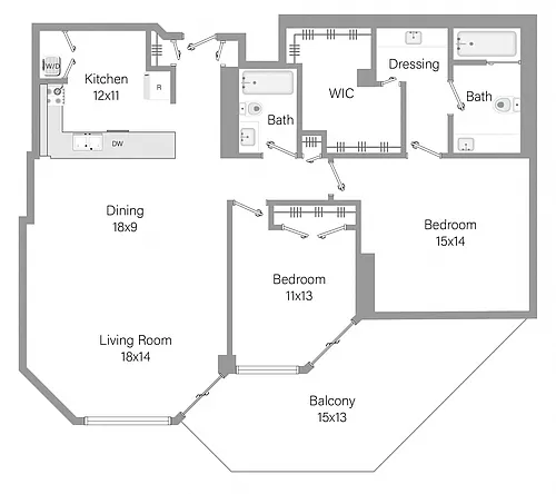 Floor plan B2 - 2BR 2BA (1398 SF)