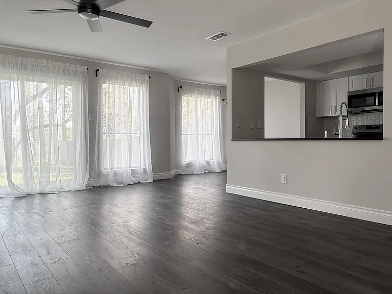 Connects to dining and open kitchen