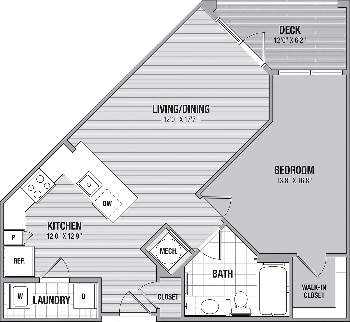 Floor plan Alder 1 Bed/1 Bath