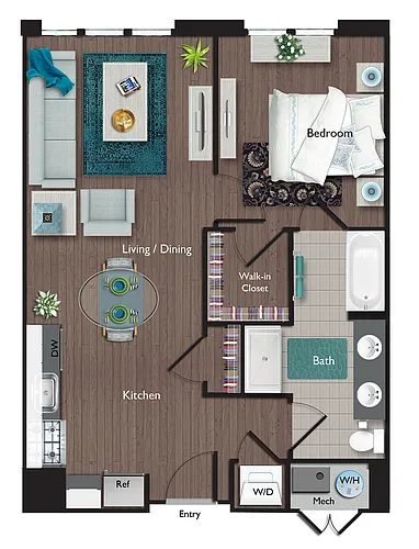 Floor plan One Bedroom/One Bathroom (A02A)