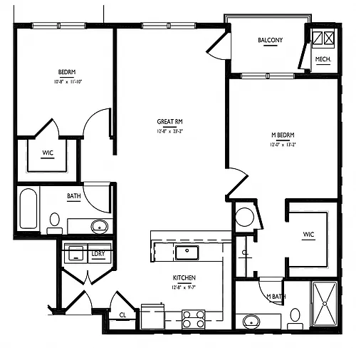 Floor plan 2 Bed/2 Bath-B2 Phase II