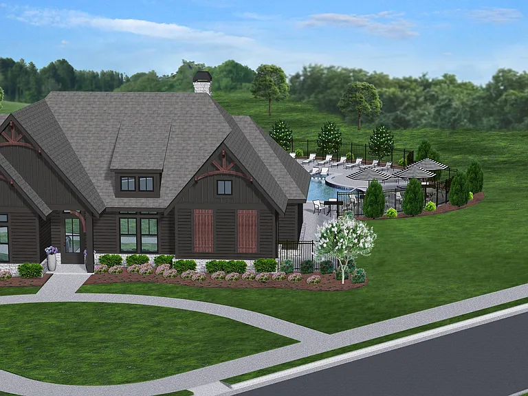 Aerial view of the clubhouse exterior.
