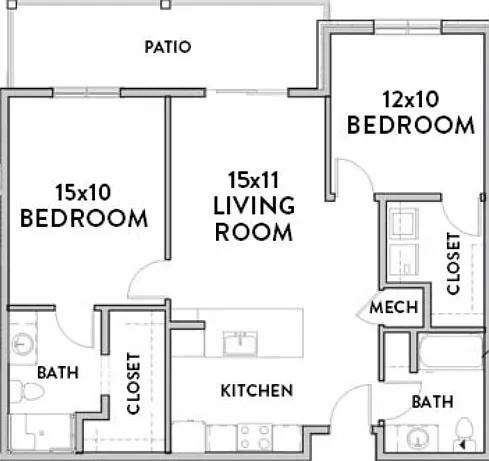 2 Bedroom B Floor Plan with Room Dimensions 2 Bedroom B Floor Plan with Room Dimensions