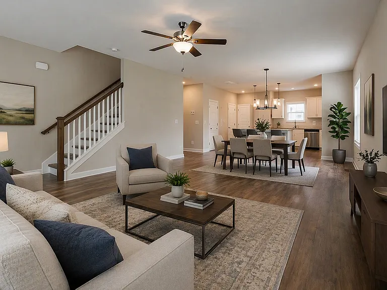 Living and dining space -- virtually staged