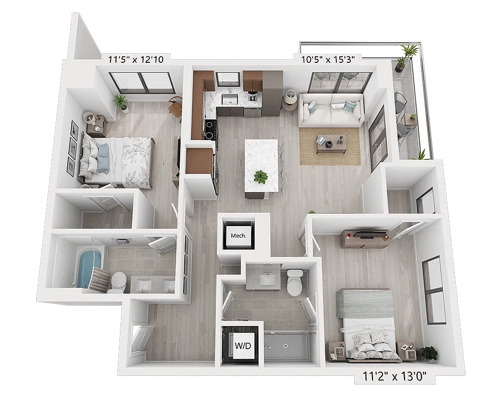 Floor plan Two Bedroom - B2B