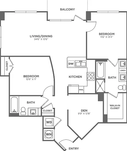 Two Bedroom Two Bath With Den (1,212 SF) Two Bedroom Two Bath With Den (1,212 SF)