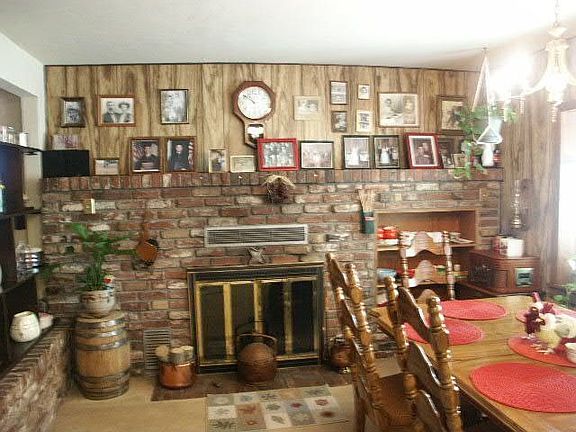 Dining area showing fireplace