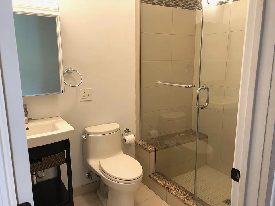 modern bathroom with heated tiles. 