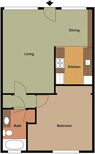 Floor plan one bedroom WD carpet vinyl flooring