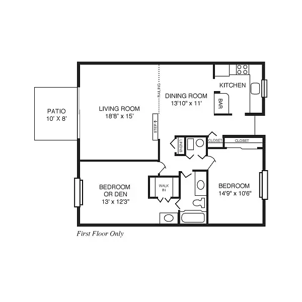 Floor plan 2 Bed/1 Bath-Dn