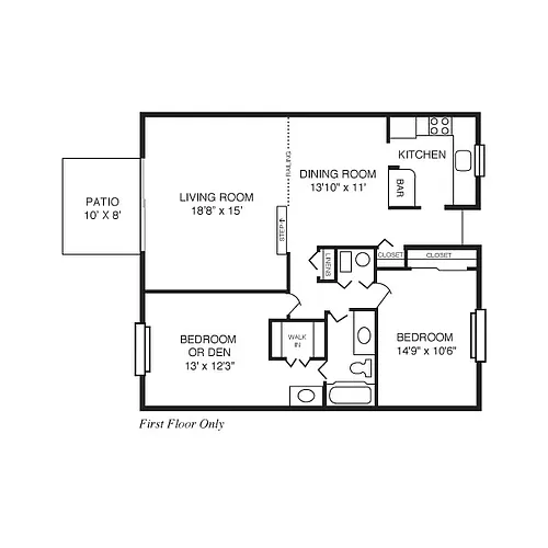 Floor plan 2 Bed/1 Bath-Dn