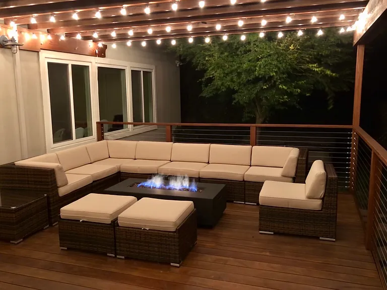 large deck with string lights
