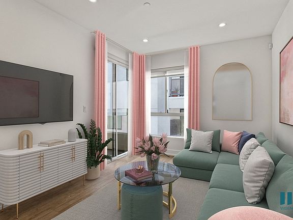 Living Room with Patio, Recessed Lighting, and Vinyl Flooring