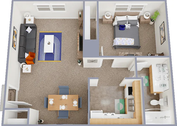 1 Bed 1 Bath Floorplan Diagram