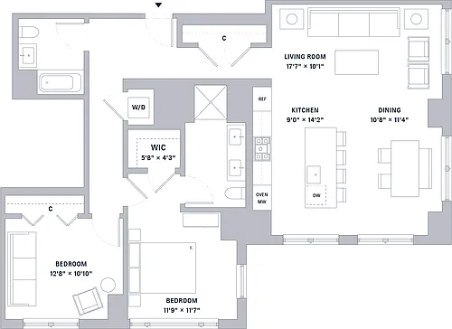 Floor plan 2 Bedroom / 2 Bathroom