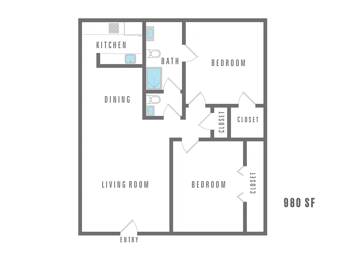 Floor plan 2 Bedroom 1 Bath