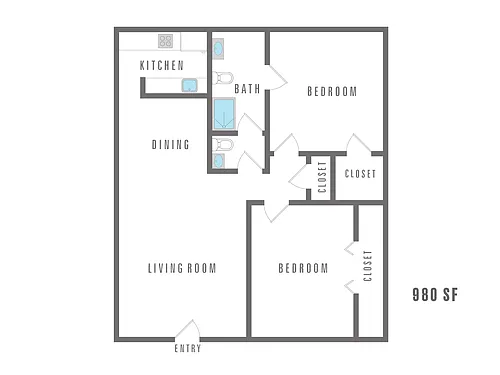 Floor plan 2 Bedroom 1 Bath