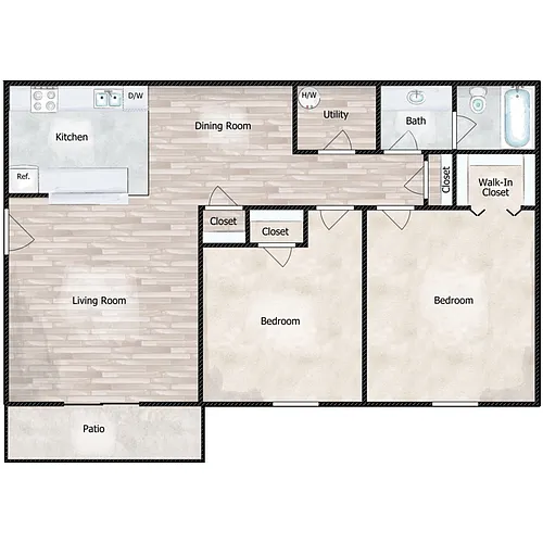 Floor plan 2 Bed 1 Bath
