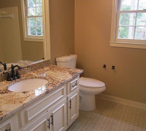 Renovated Hallway Bath: new Garnite Counter, lighting and fixtures