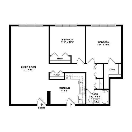 Floor plan Market Rate 2 Bedroom Large
