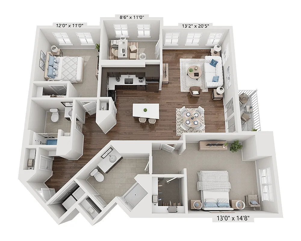 Floor plan Two Bedroom Den B2FD