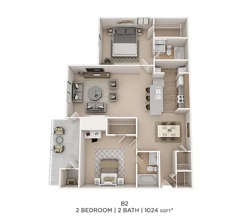 Floor plan Two Bed Two Bath 1024 Sqft