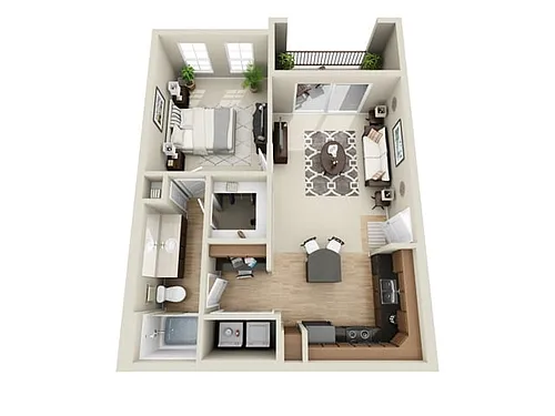 Floor plan 1 Bed, 1 Bath A (80% Income Restricted)