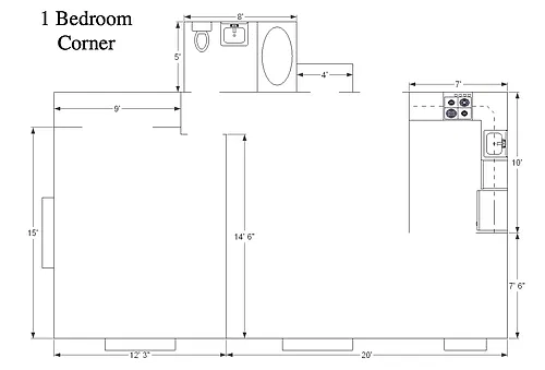 Floor plan 1 Bed, 1 Bath Super Deluxe