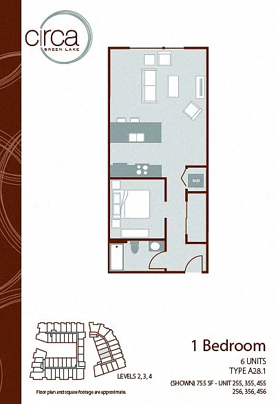 Floor plan 1 Bedroom 1 Bath - A28.1