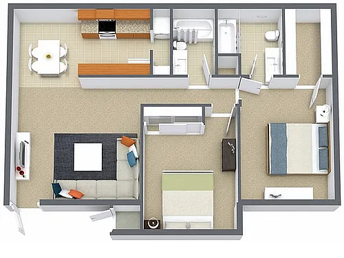 Floor plan 2 Bed, 2 Bath B