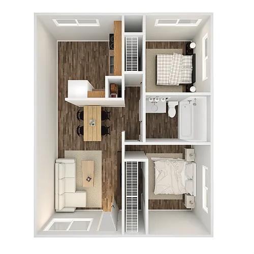 Floor plan 2 Bedroom 1 Bath Apartment