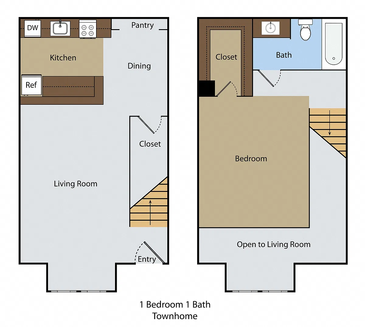 Floor plan 1 BR 1 BA Townhome