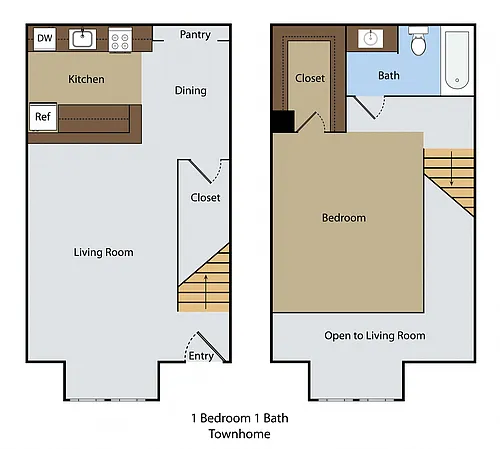 Floor plan 1 BR 1 BA Townhome