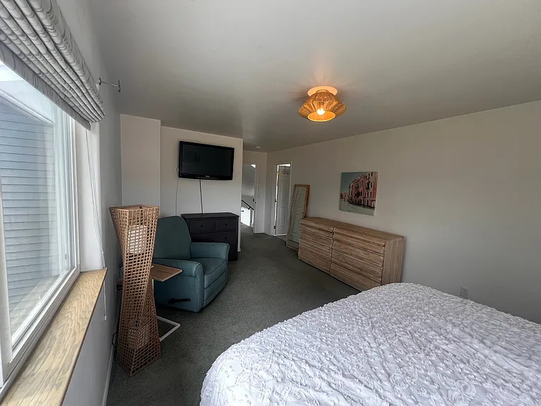 Primary suite with 3 dressers, walk in closet and Smart TV