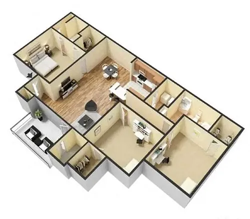 Floor plan 3 Bedroom, 2 Bathroom