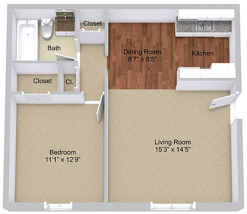 Floor plan One Bedroom No Patio - No Balcony