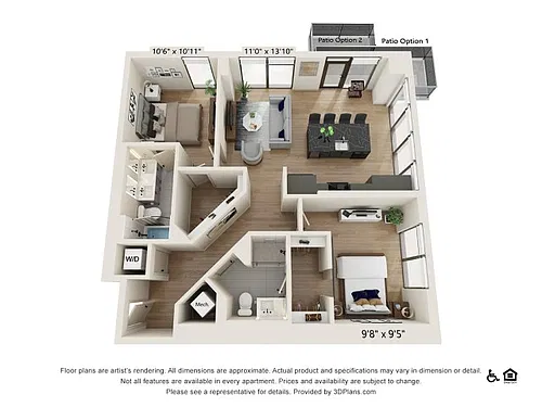 Floor plan Two Bedroom Two Bath Penthouse (1068 SF)