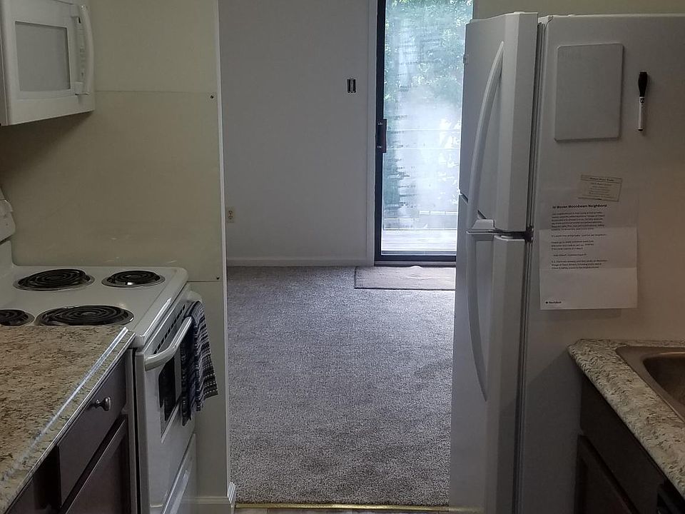 view through kitchen to living room