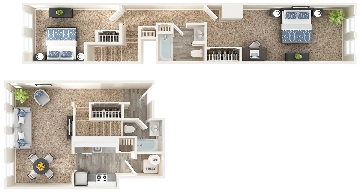 Floor plan 2 Bed - 2 Bath Duplex