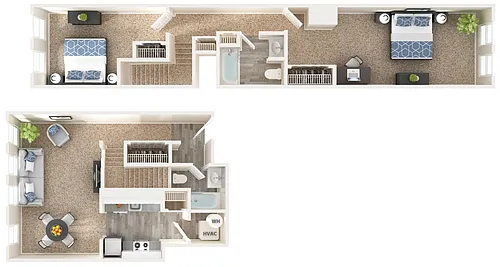 Floor plan 2 Bed - 2 Bath Duplex