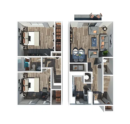 Floor plan The Huntley 2 Bedroom 1.5 Bath Townhome