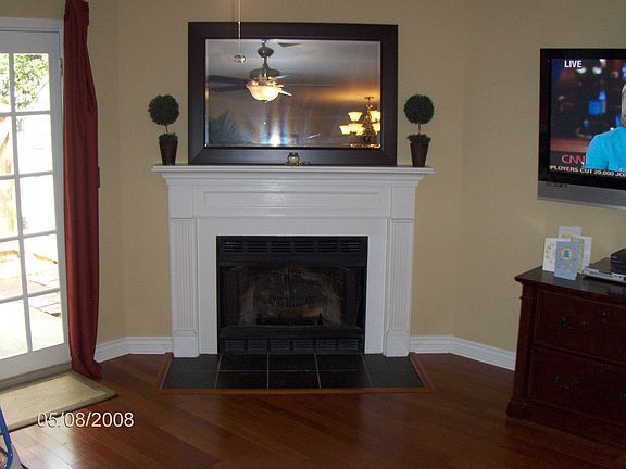 Gas log fireplace, brazilian cherry hardwoods