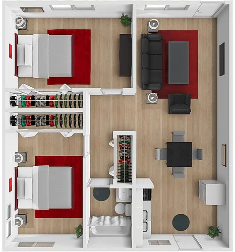 Floor plan EC 2 Bed 1 Bath