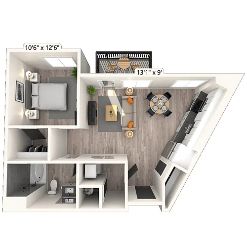 Floor plan A2 1x1 628 SF-FP