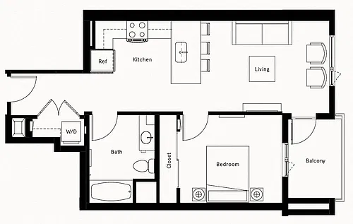 Floor plan 1 Bed/1 Bath-B3