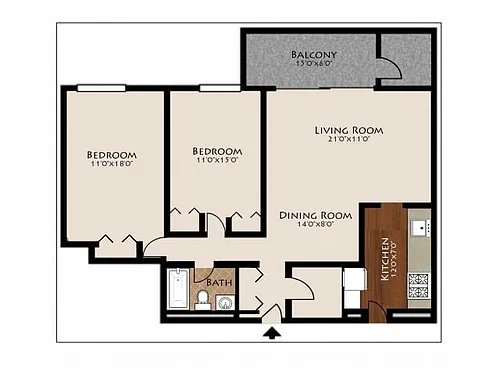 Floor plan 2 Bedroom - 1 Bath