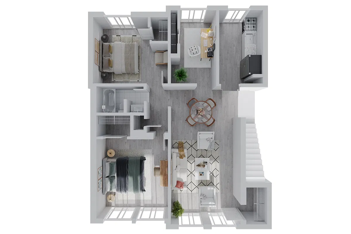 Floor plan Garden Two Bedroom w/Den