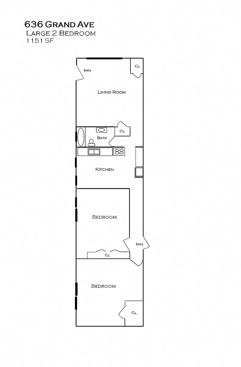 Floor plan Large 2 Bedroom 1 Bath (garden lv)